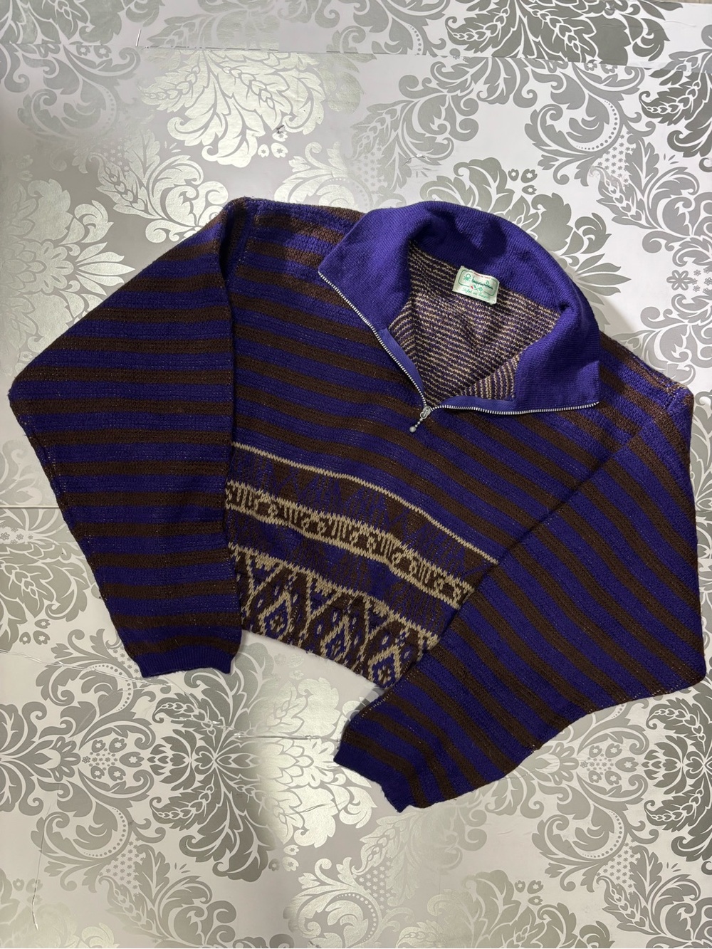 Cute vintage style Purple and Brown Striped Zip-Front Sweater